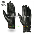 Moda Mujer Negro Tight cordero guantes de cuero